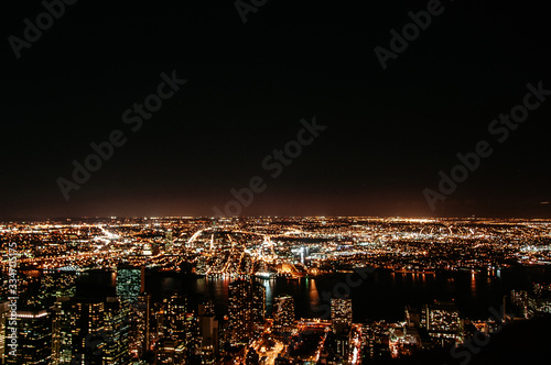manhattan aerial night view in the nigh from the empire state