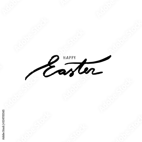 Happy Easter hand lettering with gold realistic looking ester eggs. Vector typography. Quote as Pascha logo, promotion, poster, flyer, article, postcard, web-banner, invitation template.