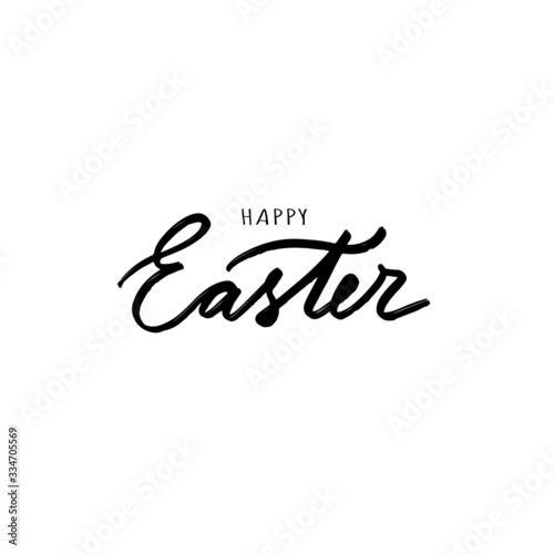 Happy Easter hand lettering with gold realistic looking ester eggs. Vector typography. Quote as Pascha logo, promotion, poster, flyer, article, postcard, web-banner, invitation template.