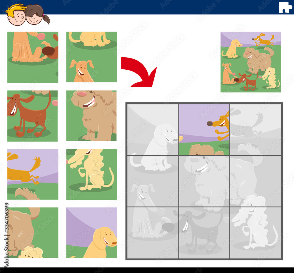 jigsaw puzzle game with happy dog characters