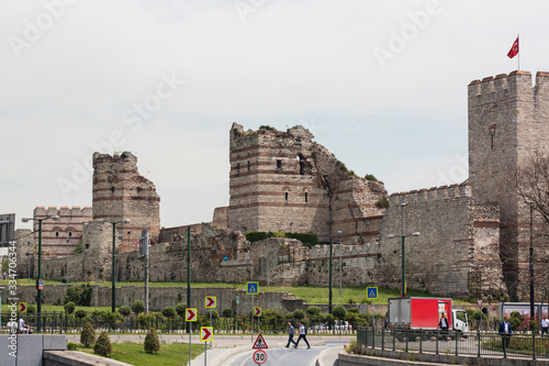 The old walls of Emperor Theodosius for the defense of Constantinople, destroyed by the Seljuk Turks. photo