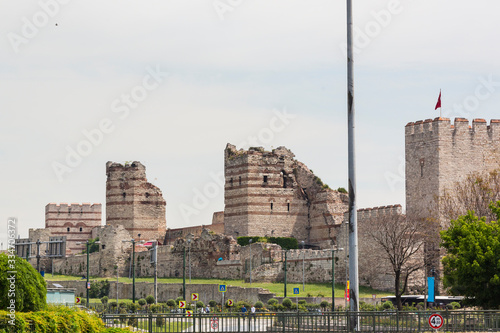 Canvas Print The old walls of Emperor Theodosius for the defense of Constantinople, destroyed by the Seljuk Turks