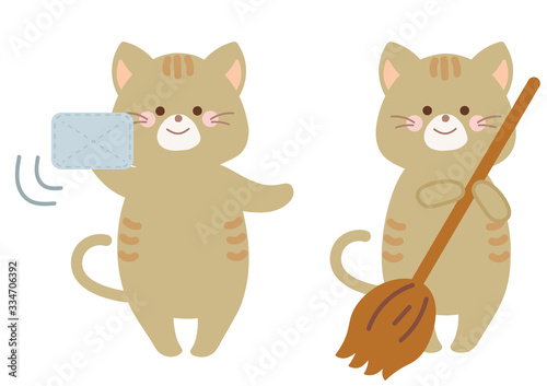 掃除をするネコのイラスト　セット