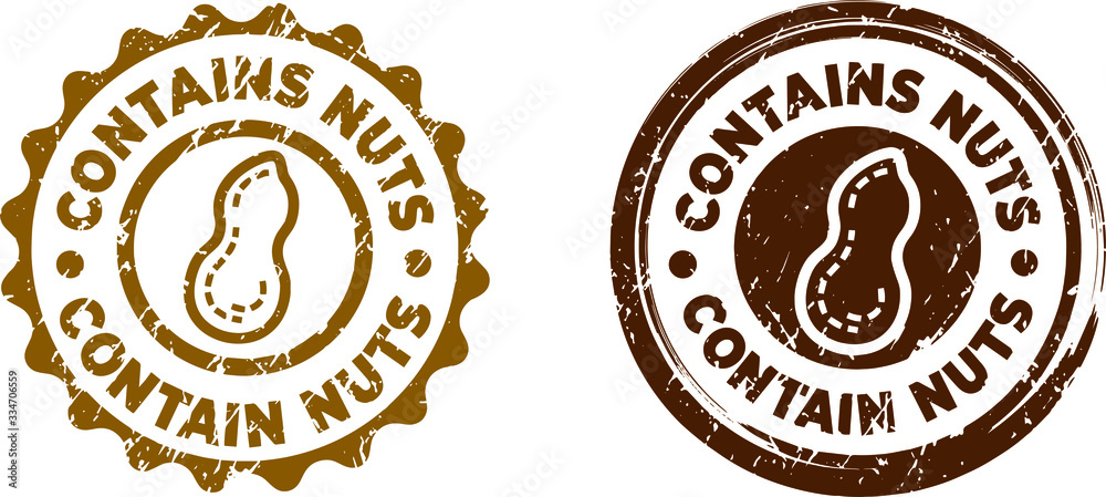 Contains Nuts stamps. Circle shape. Vector file. Grunge texture.
