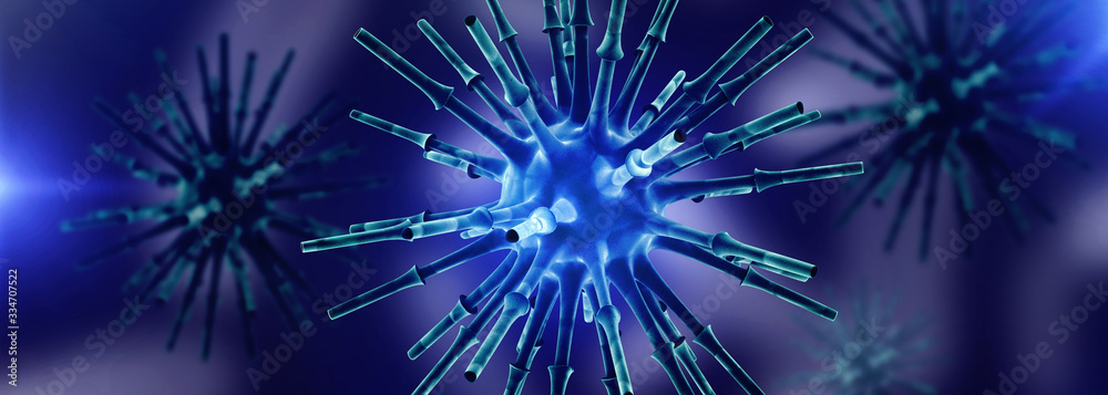 3d render Corona virus disease COVID-19. Microscopic view of a infectious virus 3d render Corona virus disease COVID-19. Microscopic view of a infectious virus
