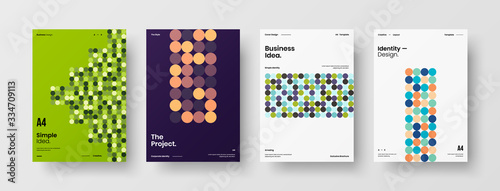 Company identity brochure template collection. Business presentation vector A4 vertical orientation front page mock up set. Corporate report cover abstract geometric illustration design layout bundle.