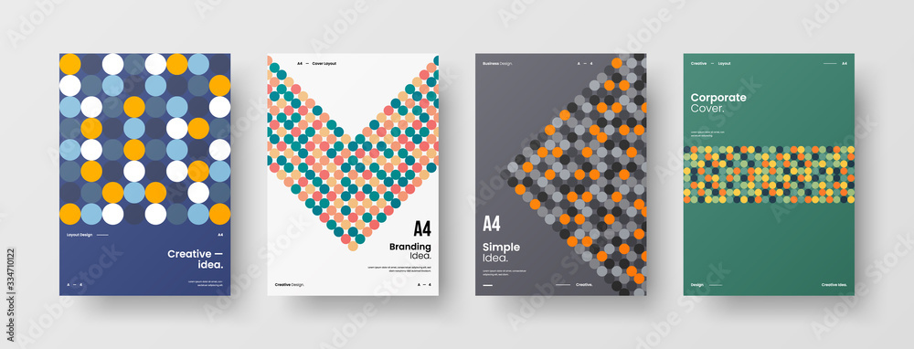Company identity brochure template collection. Business presentation vector A4 vertical orientation front page mock up set. Corporate report cover abstract geometric illustration design layout bundle. Company identity brochure template collection. Business presentation vector A4 vertical orientation front page mock up set. Corporate report cover abstract geometric illustration design layout bundle.