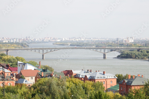 Omsk, Russia - September 17, 2017: View of the automobile bridge across the Irtysh River