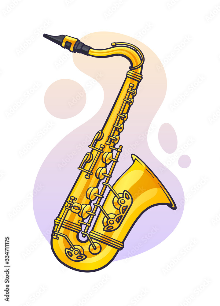 Vector illustration. Classical music wind instrument saxophone. Blues,  jazz, ska, funk or orchestral equipment. Clip art with contour for graphic  design. Isolated on white background vector de Stock | Adobe Stock