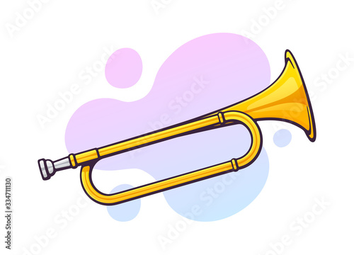 Vector illustration. Classical music wind instrument horn. Blues, jazz, ska, funk or orchestral equipment. Clip art with contour for graphic design. Isolated on white background