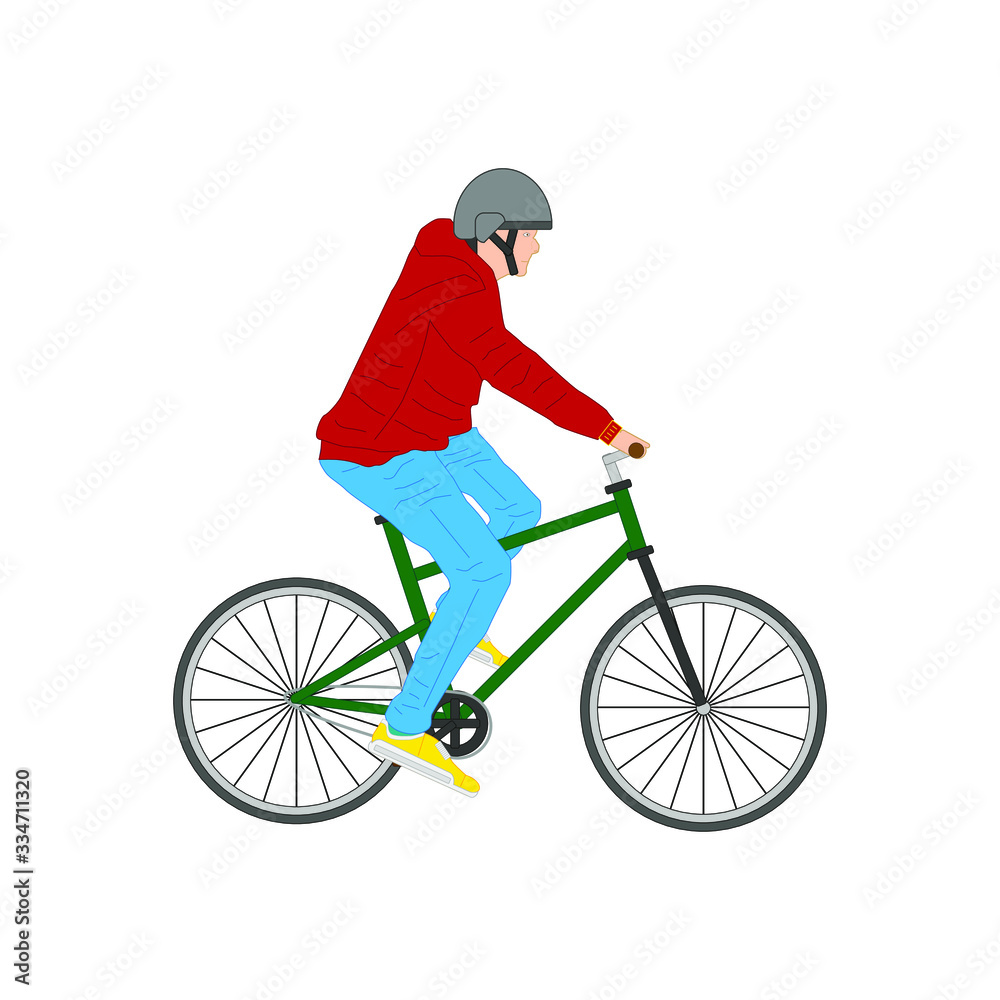 man on bicycle on white background, vector