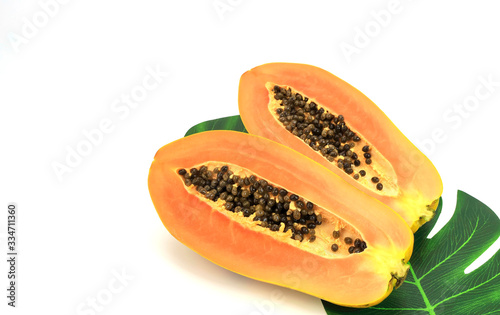Slice of Papaya isolated on white background