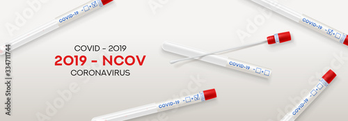 Test tubes with cotton swab for nasopharyngeal specimens. Realistic tube for testing in laboratory on coronavirus SARS CoV-2. Nasopharyngeal test for determination Covid-19 NCP. Vector illustration.