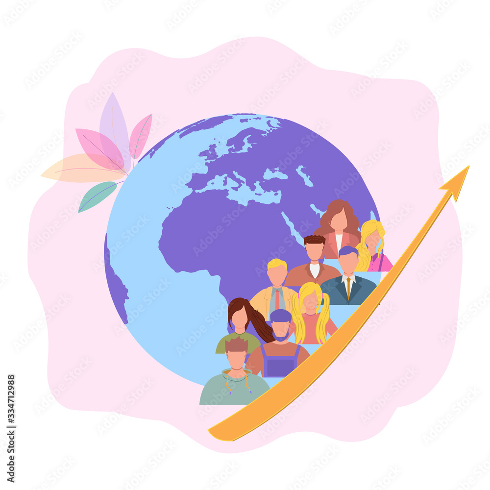 Human overpopulation icon, population growth. Excessive consumption, lack of land resources, increased birth rate. Colorful vector illustration.