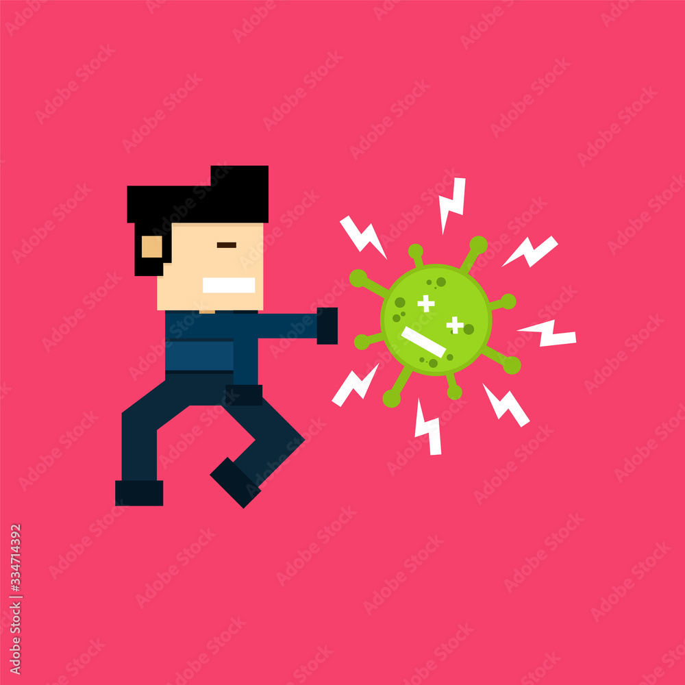 Vector illustration fight covid-19 corona virus. people fight virus concept Vector illustration fight covid-19 corona virus. people fight virus concept