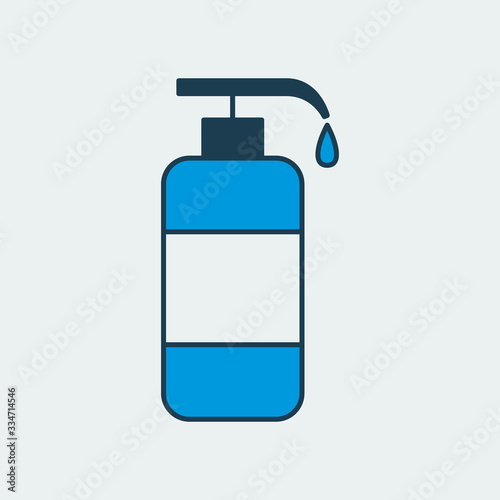 Vector icon of a tank with cleaning agent for disinfecting surfaces. Illustration of a bottle with hand sanitizer. It represents a concept of medical protection, cleanliness, hygiene and health safety