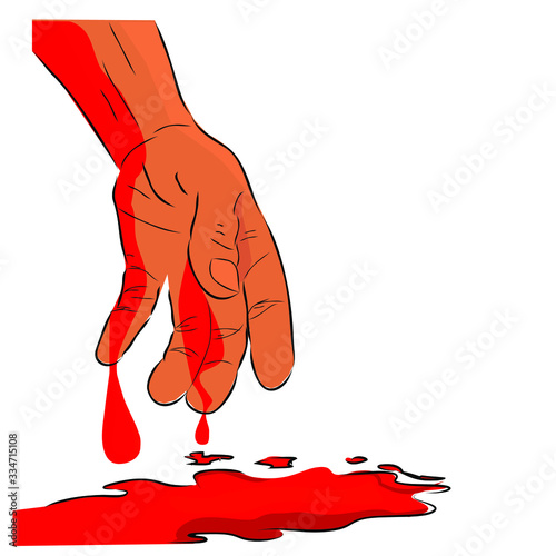 Conceptual Simple Vector Hand Draw Sketch, Illustration for victim of criminal, Blooding Hand of Dead Body, Isolated on White

