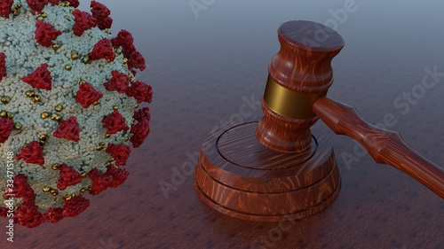 Obraz na plátně Gavel Law Hammer with Coronavirus Covid-19 3D illustration