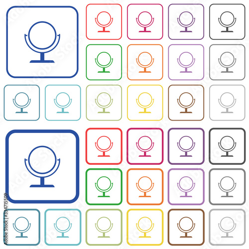 Desk mirror outlined flat color icons