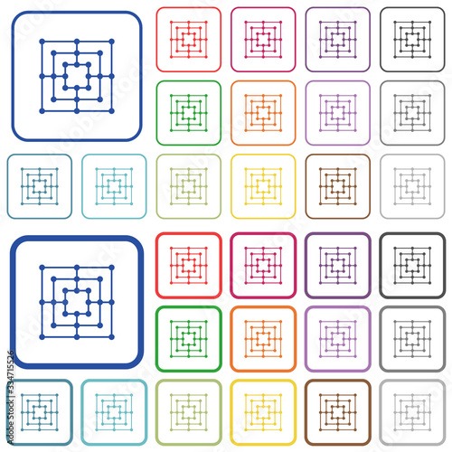 Nine men's morris game board outlined flat color icons