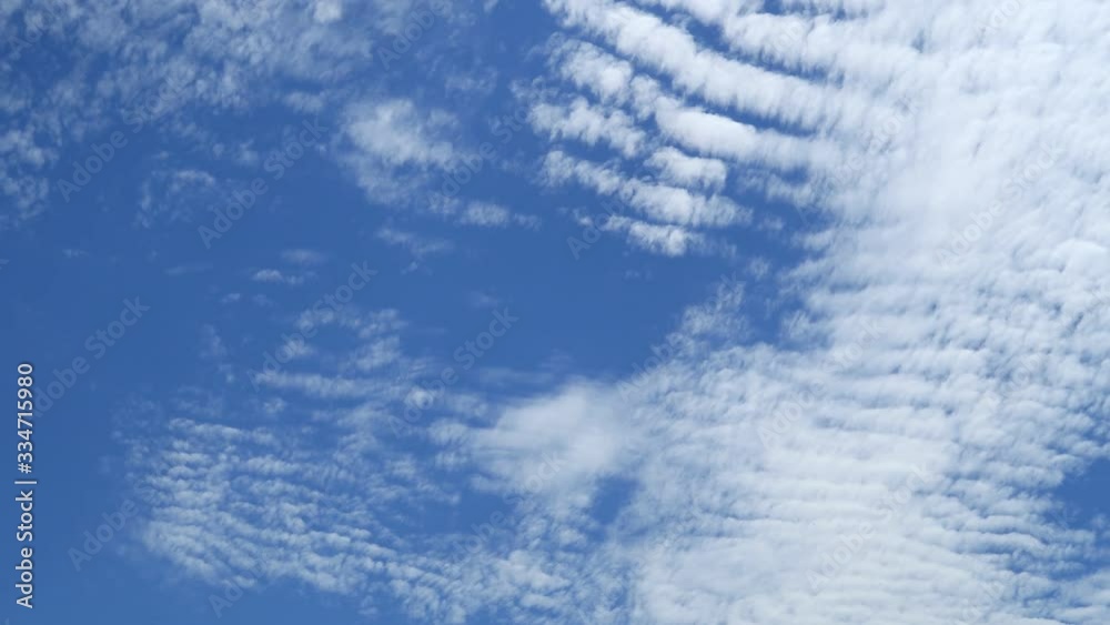 Sunny blue sky background with natural white Cirrostratus or Cirrocumulus clouds formation slowly building, moving & flying TimeLapse. Puffy & fluffy cloud in tropical summer clear sky on sunshine day Sunny blue sky background with natural white Cirrostratus or Cirrocumulus clouds formation slowly building, moving & flying TimeLapse. Puffy & fluffy cloud in tropical summer clear sky on sunshine day