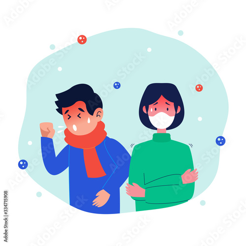 fever and cough sick people vector flat illustration for covid-19 coronavirus symptoms concepts