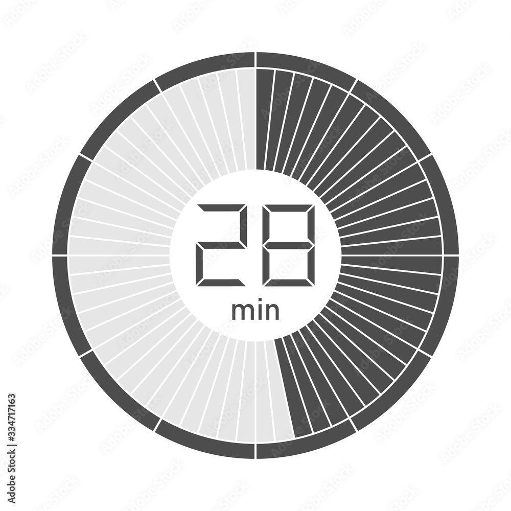 The 28 minutes stopwatch icon, digital timer. Vector illustration. The 28 minutes stopwatch icon, digital timer. Vector illustration.