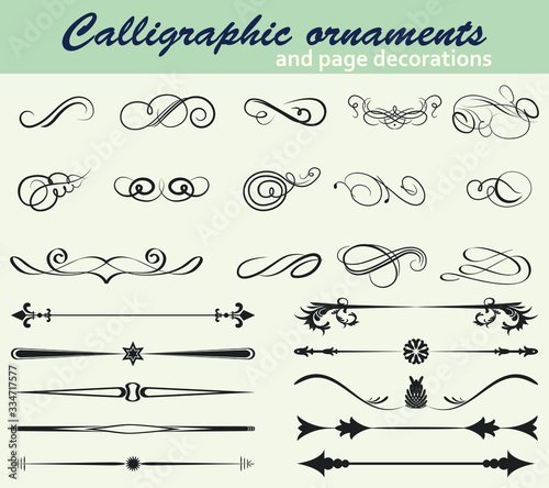 Collection of vintage calligraphic ornaments and page decoration vector divideres.