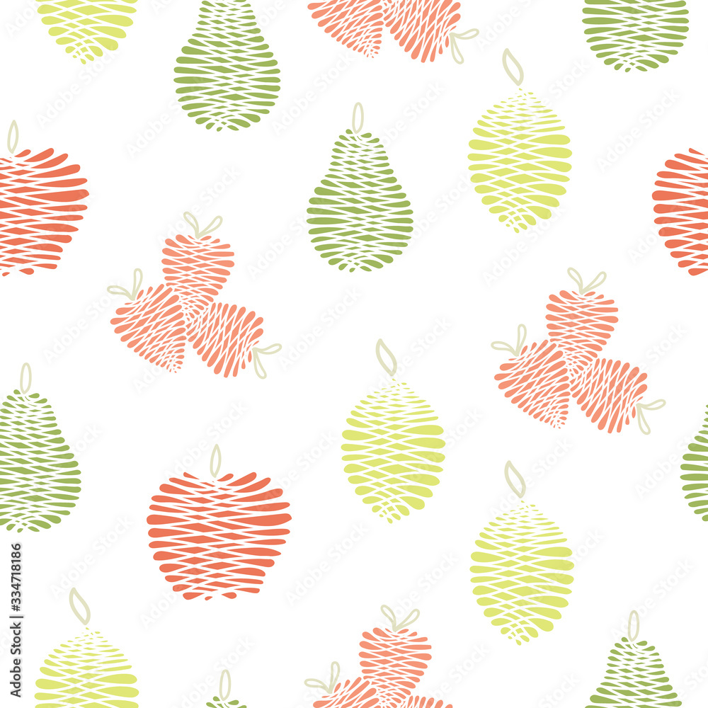 Vector Fruit Apples Pears Strawberries Lemons on White Background Seamless Repeat Pattern. Background for textiles, cards, manufacturing, wallpapers, print, gift wrap and scrapbooking. Vector Fruit Apples Pears Strawberries Lemons on White Background Seamless Repeat Pattern. Background for textiles, cards, manufacturing, wallpapers, print, gift wrap and scrapbooking.