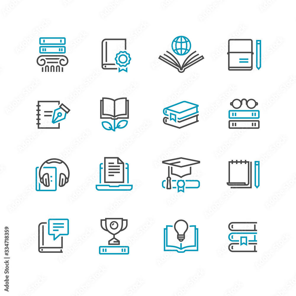 Book icon set in thin line style Book icon set in thin line style