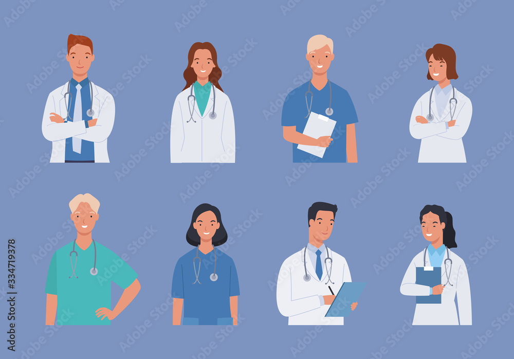 Collection of medical staff doctor and nurse, group of medics. Vector illustration in a flat style Collection of medical staff doctor and nurse, group of medics. Vector illustration in a flat style