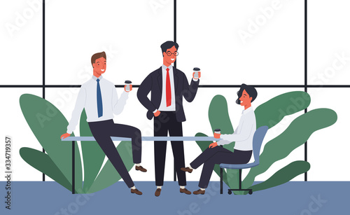 Businessmen drink coffee and meet to chat Vector.  illustration in a flat style