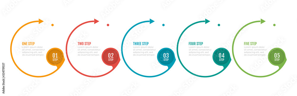 Business process. TImeline infographic template label and arrow with 5 number options, steps. Vector illustration. Business process. TImeline infographic template label and arrow with 5 number options, steps. Vector illustration.