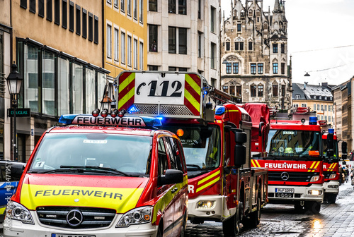 Φωτογραφία Munich, Germany - February 11: typical german fire trucks and police car in Muni