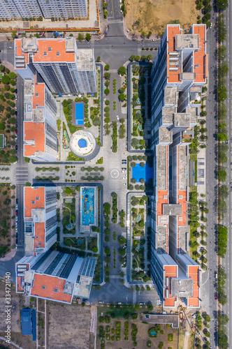 Top view photo of modern residence apartment buildings area