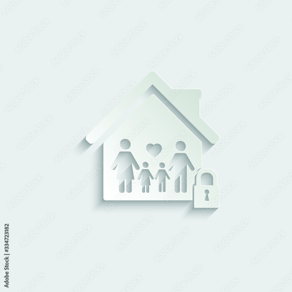 paper lockdown icon home icon with lock symbol quarantine stay home sign paper lockdown icon home icon with lock symbol quarantine stay home sign