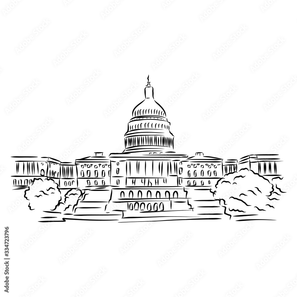 capitol building, The White House in Washington sketch 