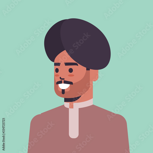 indian man wearing turban guy in traditional clothes smiling male cartoon character portrait vector illustration
