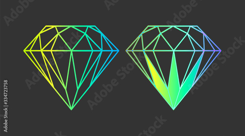 Vector set neon diamonds design - stylish idea of a double tattoo