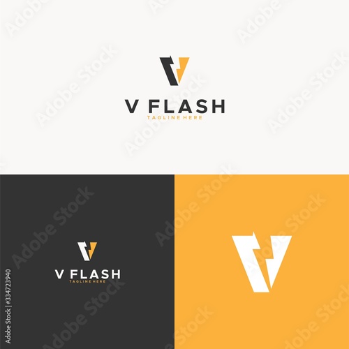 letter V negative space flash logo design unique