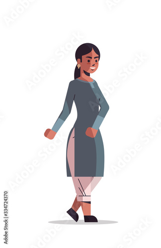 beautiful indian woman posing to camera smiling female cartoon character standing pose full length isolated vertical vector illustration