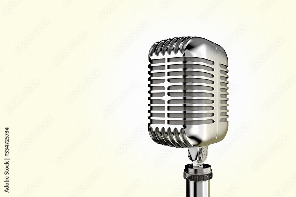 Fototapeta premium 3D rendering of a retro vintage microphone on plain background.