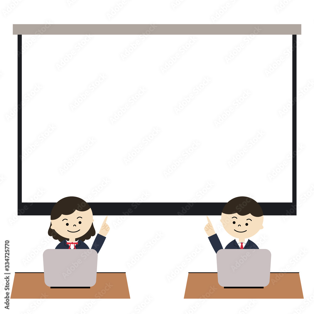 学生　プレゼンテーション　指さし　男女