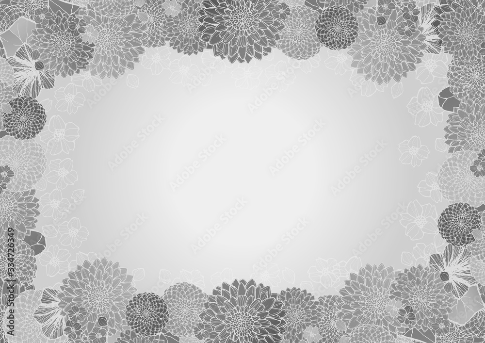 Obraz premium レトロで豪華な和柄の背景素材 モノクロ 和風 日本 花柄 結婚式 年賀状素材