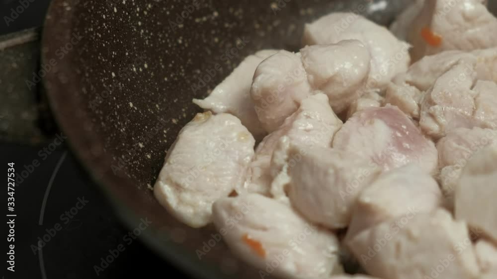 Frying meat in a pan. Frying meat in a pan.