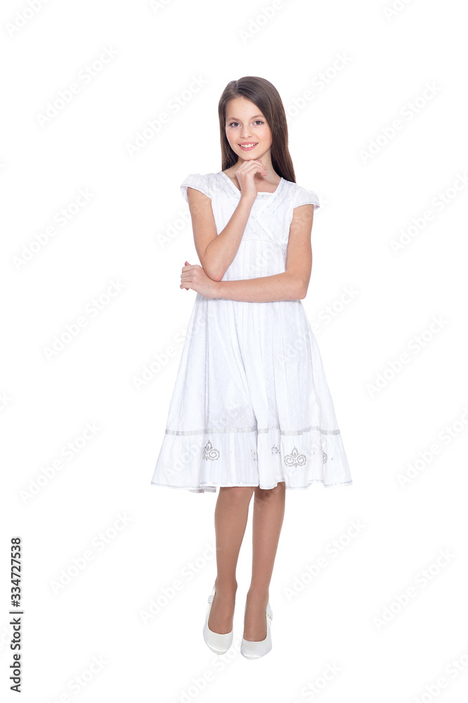 Portrait of happy little girl in dress