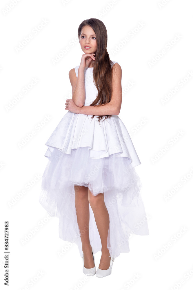 Portrait of happy little girl in dress