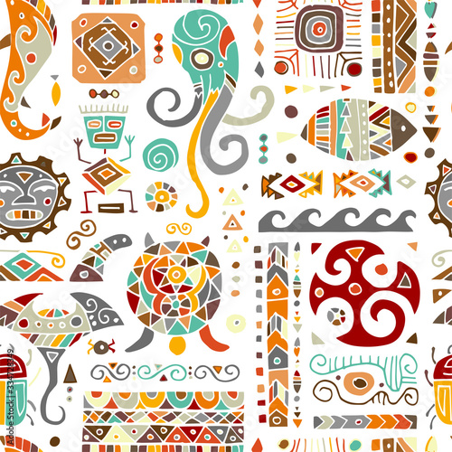 Ethnic handmade ornament for your design. Polynesian style, seamless pattern