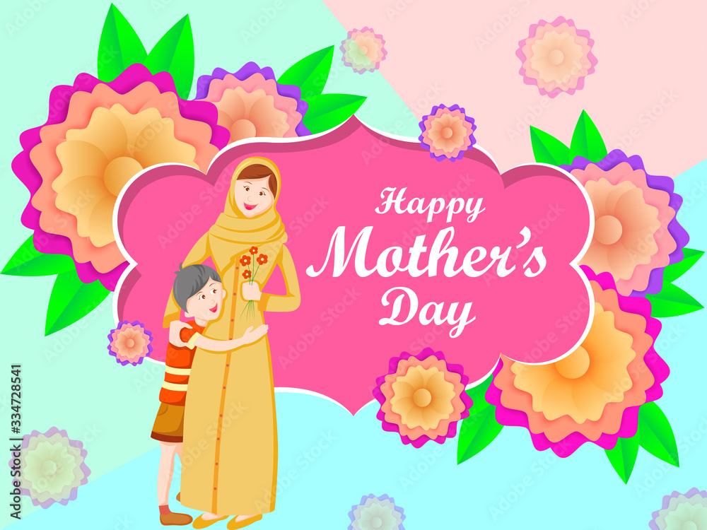 vector illustration of Happy Mother's Day greetings background with mother and kid showing love and affection relationship vector illustration of Happy Mother's Day greetings background with mother and kid showing love and affection relationship