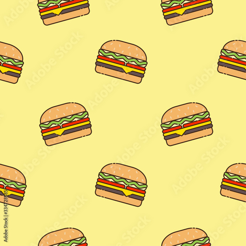 Burger fast food seamless pattern background. Business concept vector illustration. Hamburger symbol pattern.